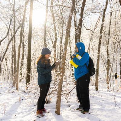 下雪天在户外上生物课 